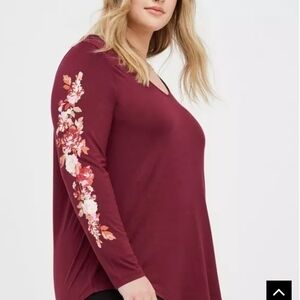 Torrid Burgundy Floral Long Sleeve Top